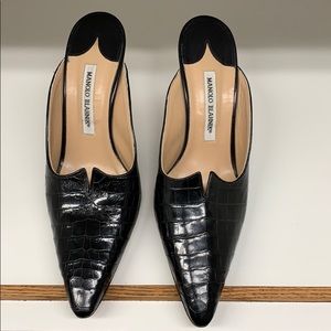 Manolo Blahnik 40 Alligator Nero Fodera Rose